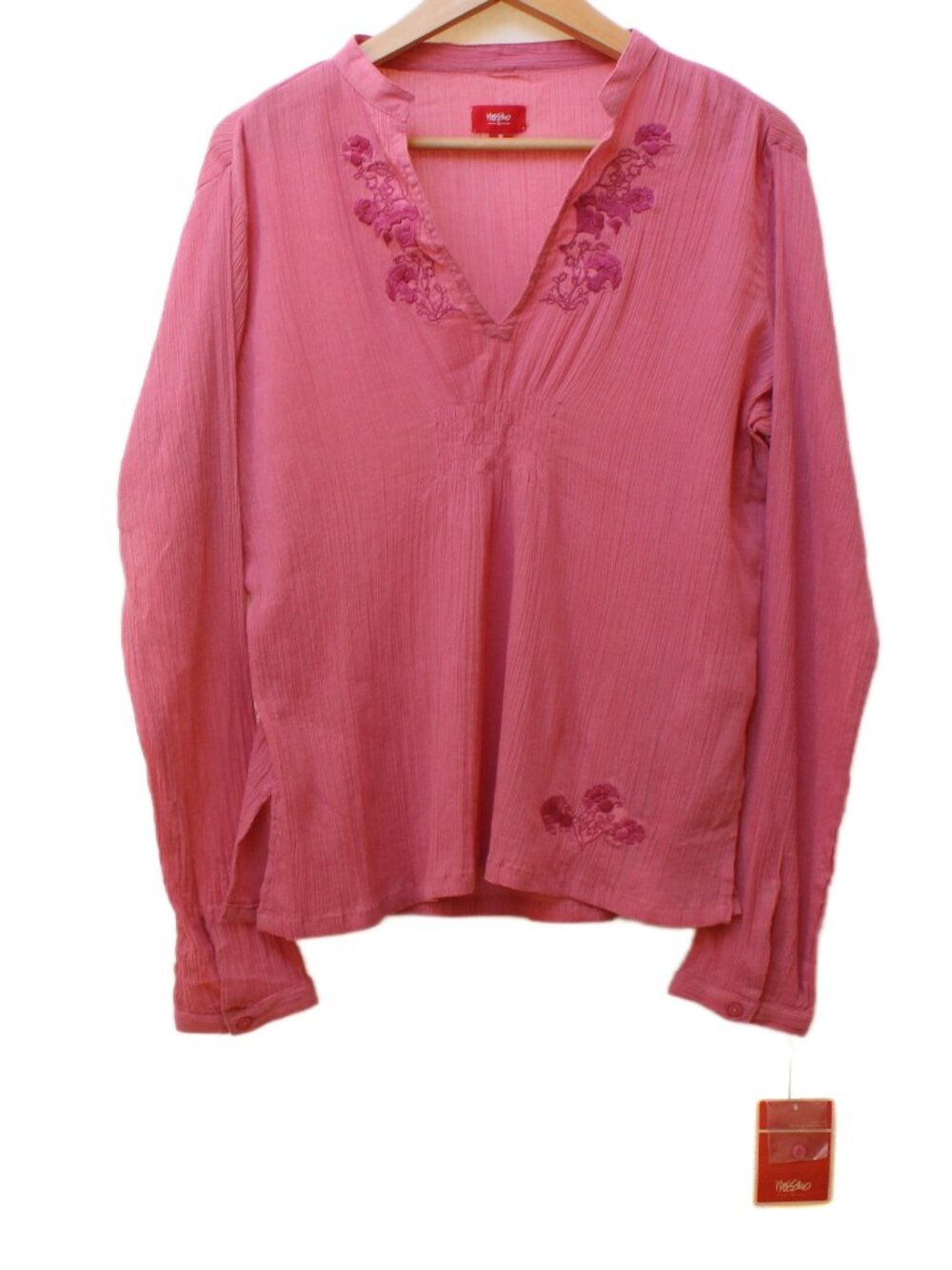 Vintage 2004 Mossimo Embroidered Gauze Pink Peasant Blouse Top NWT Size Medium